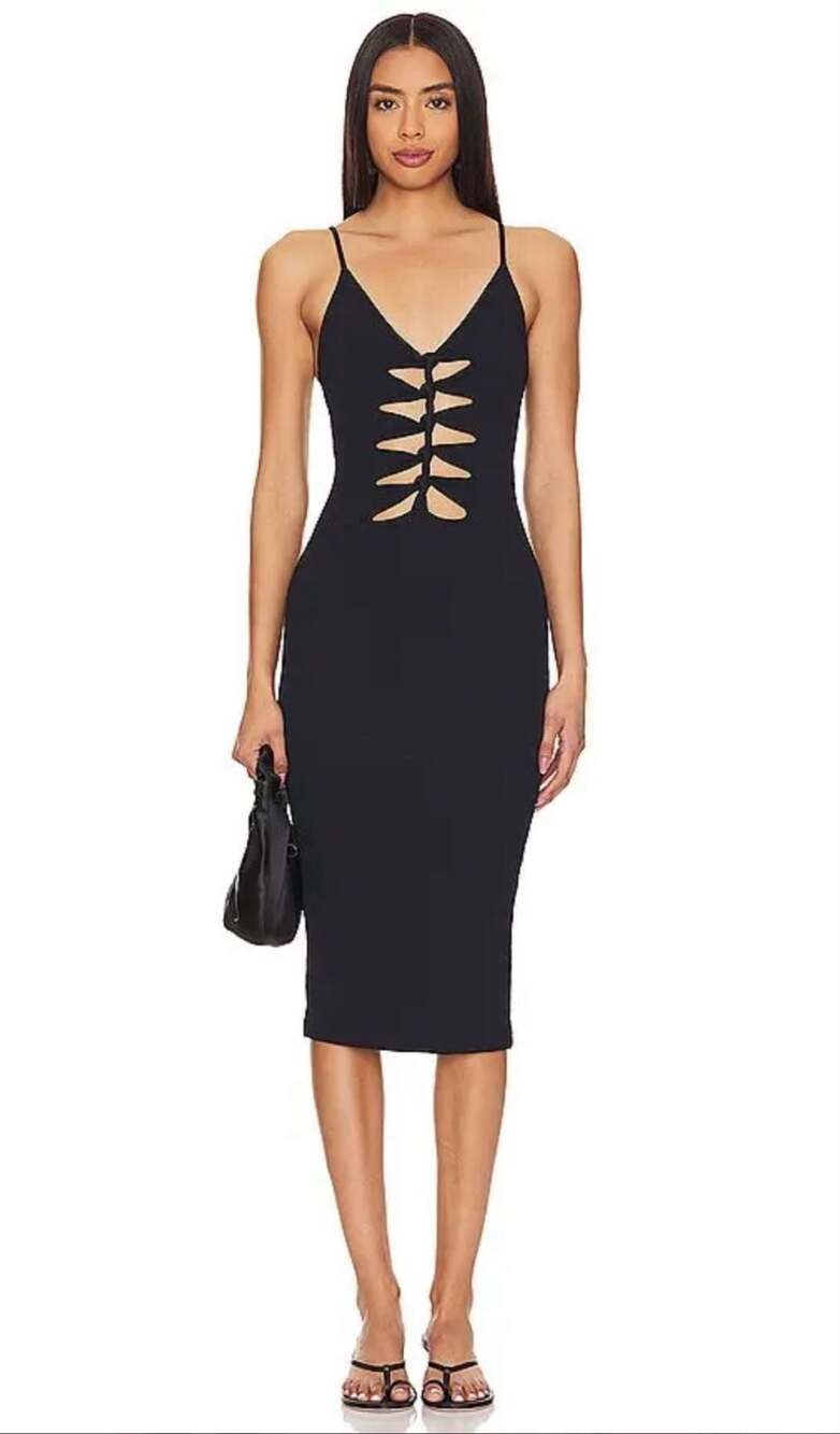 ViX Paula Hermanny Black Midi Dress Size S/P Braided Cutout V-Neck Spaghetti Str